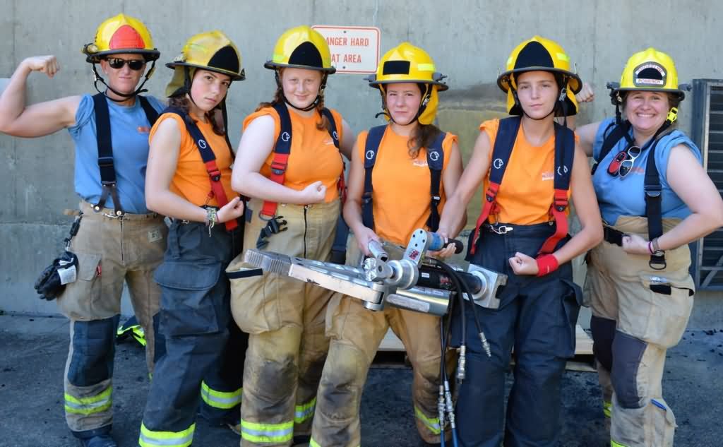 Women training to be firefighters